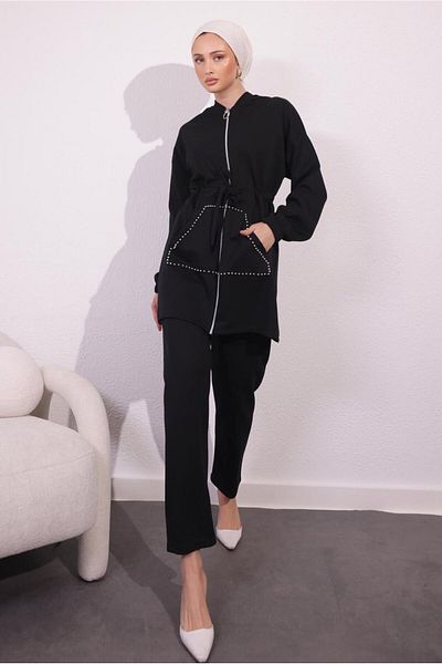 TRENDTESETTÜR Women's Set with Black Knitted Trousers - t 4044