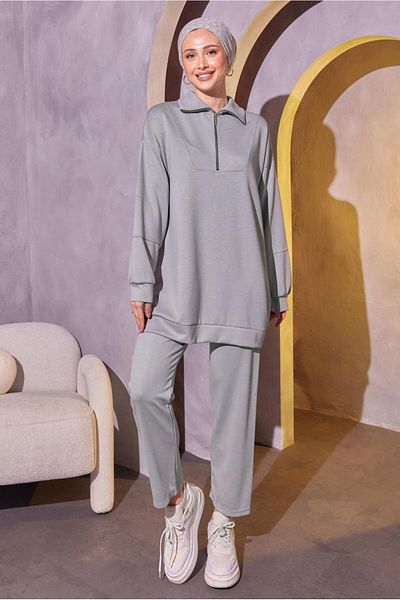 TRENDTESETTÜR Women's Gray Knitted Trousers Set - t 0144