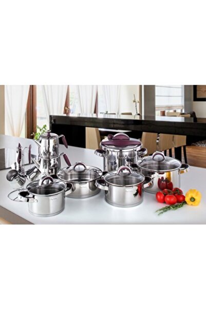 Pierre Cardin 17 Parça Süzen Çelik Tencere Çeyiz Seti Mars Mor