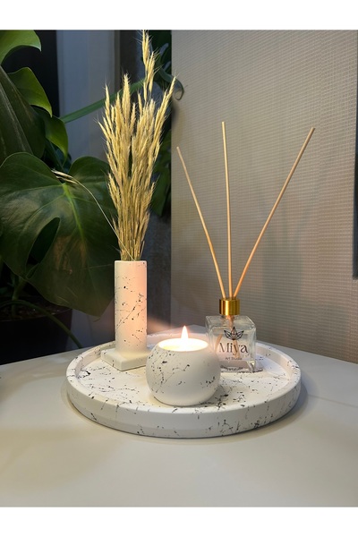 Miya Art Studio Dekoratif Beton Tepsi /  Tütsülük- Kuru Bitki / Mumluk /Oda K...