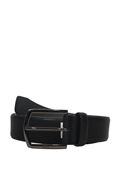 BOSS Erkek Hakiki Deri Logolu Metal Tokalı Siyah Kemer 50529624-001