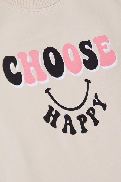 Breeze Beige Tunic for 8-12 Years Old Girl - Happiness Themed and Text Printed