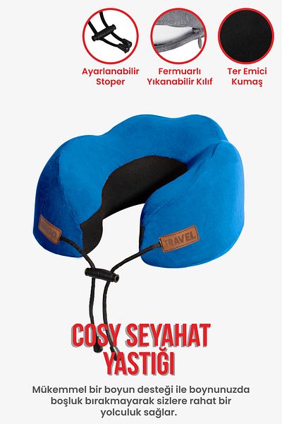 Viscofoam Cozy Orthopedic Travel Pillow Visco Neck Supported Travel Pillow - Blue |   Ergo Travel