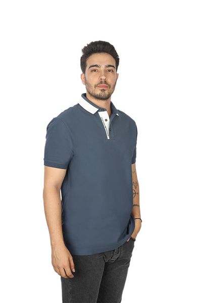 Emporio Armani Λεπτομέρεια λογότυπου ανδρικής επωνυμίας Μακρυμάνικο μπλουζάκι με κανονική εφαρμογή μπλε 1 γιακά πόλο 6D1F95 1JCYZ-07B2