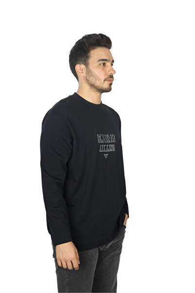 Emporio Armani Ανδρικό βαμβακερό λογότυπο με λεπτομέρειες Άνετο μπλε μπλουζάκι 6D1TDU 1JWZZ-09U3