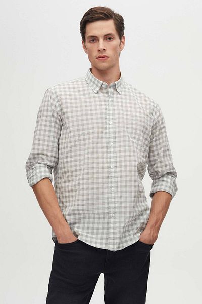 D'S Damat Slim Fit Γκρι καρό πουκάμισο