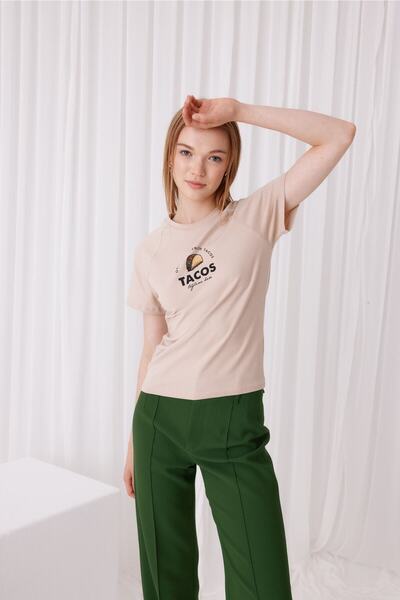 TUBİA Dámské tričko s krátkým rukávem Tacos s potiskem