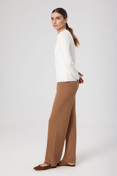 Mısırlı Pantaloni largi de damă cu talie înaltă Camel