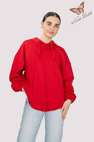 Neris Butik Kadın Kanguru Cep Kapüşonlu Sweatshirt