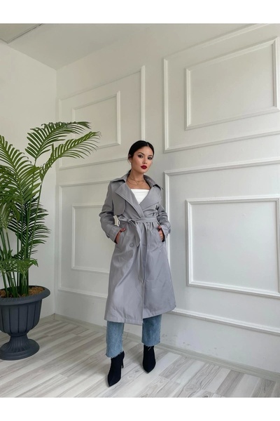 ky butikkk Kadın Trençkot Gri