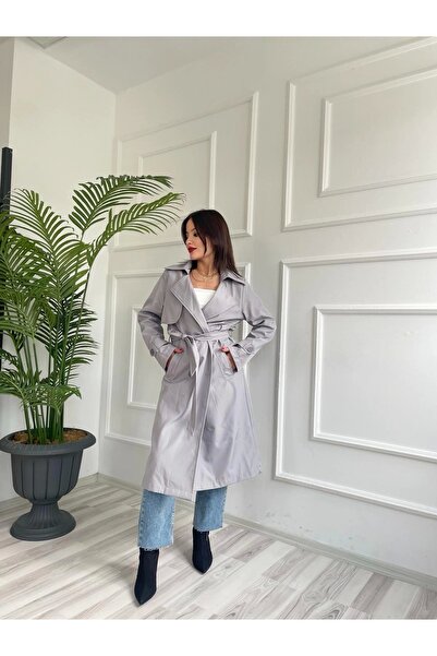 ky butikkk Kadın Trençkot Gri