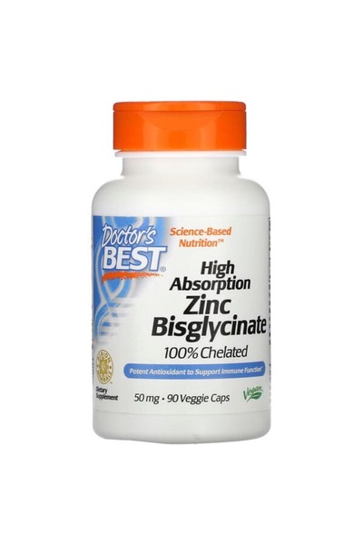 Doctor's Best بيسجليسينات الزنك عالية الامتصاص 100%، 90 كبسولة نباتية، 50 مجم