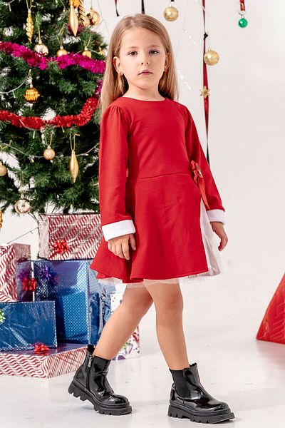 Beniizle Girl's Christmas Dress with Bow Detail