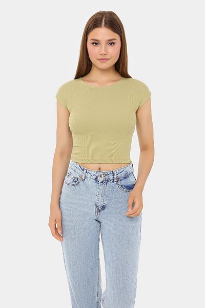 Hiccup Βασικό κοντομάνικο Crop Top με στρογγυλή λαιμόκοψη