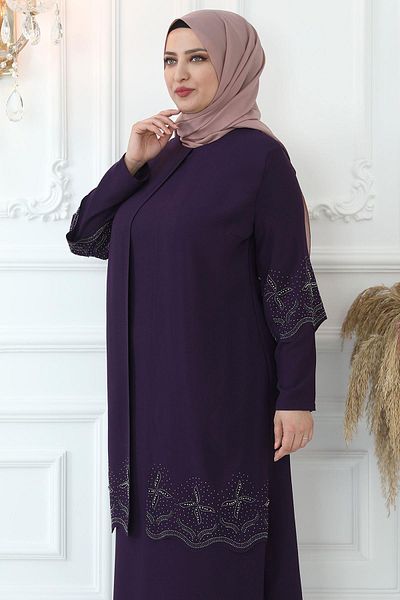 Amine Hüma Βραδινό φόρεμα Laser Cut Star Hijab - Plum