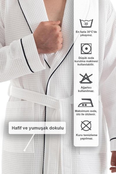 Denizli Concept Beyaz Soho Pike Bornoz - Unisex Emici Ve Yumuşak Bornoz Model - L/XL