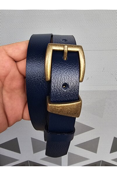 Kemerix Ζώνη 100% γνήσιο δέρμα με αντίκες με πόρπη Navy Blue