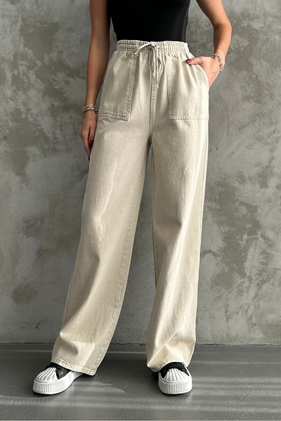 macharel jeans Stone Waist Elastic Wide Leg Pocket Trousers