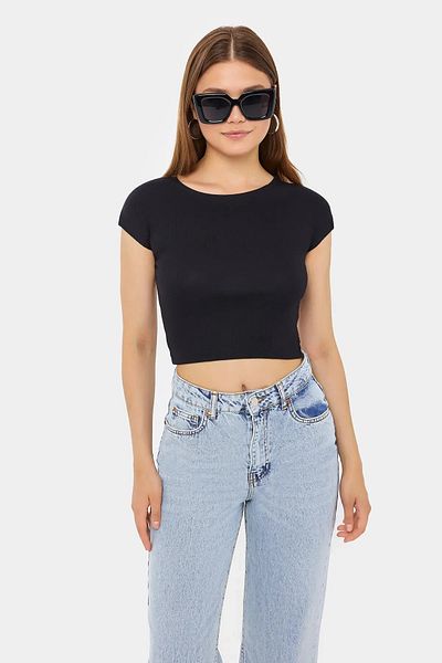 Hiccup Βασικό κοντομάνικο Crop Top με στρογγυλή λαιμόκοψη