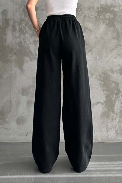 macharel jeans Black Waist Elastic Wide Leg Pocket Trousers