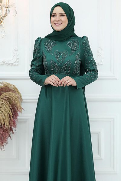 Amine Hüma Βραδινό φόρεμα Asia Satin Emerald