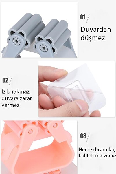 CNGZSHOP Mop Sapı Tutucu Yapışkanlı 4adet Paspas Tutucu Süpürge Askısı Sopası Diş Fırçası Tutucu Banyo