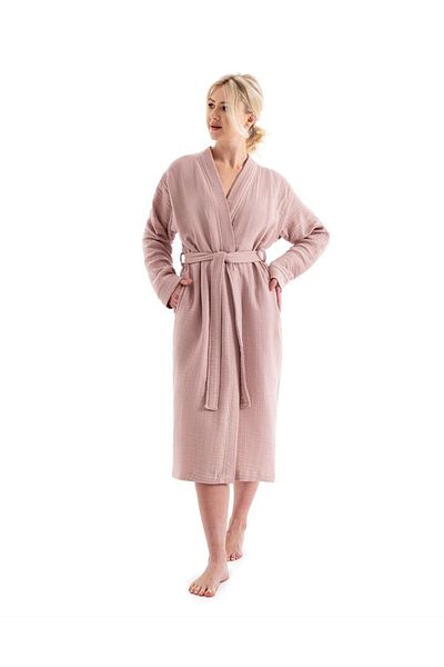 Denizli Concept Σετ μπουρνούζι και πετσέτας Unisex Kimono Muslin σε χρώμα πούδρας