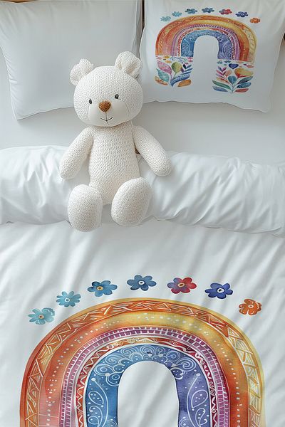 Else Dekor Boho Rainbow Ακουαρέλα με μοτίβο για κορίτσια μονό παπλωματοθήκη με μαξιλαροθήκες