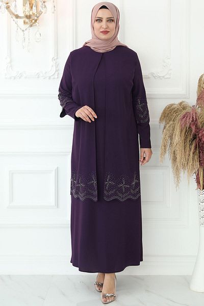 Amine Hüma Βραδινό φόρεμα Laser Cut Star Hijab - Plum
