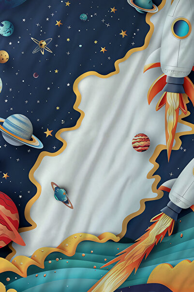 Else Dekor Единичен комплект завивки за момчета Spaceship Galaxy с шарки и калъфка за възглавница