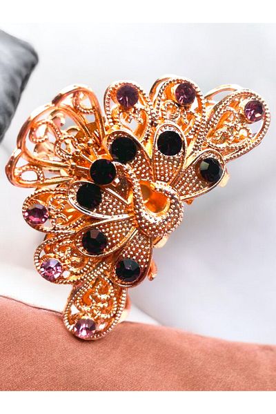 GALATA GIFT Agrafă de păr pentru femei cu clemă trandafir (argintiu) zirconiu piatră lebădă-coroană model modern nou tendință agrafă fetiță 6 cm