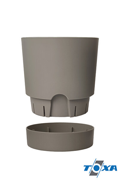 ToXA 3.3 Litre Bej Begonya Saksı Tabaklı Dekoratif Mat Plastik Saksı