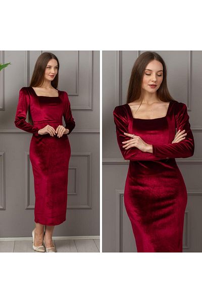 CİXAPLE Square Collar Lycra Velvet Dress