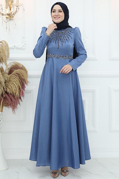 Amine Hüma Βραδινό φόρεμα Beren Satin Indigo