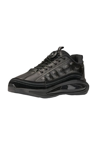 İmerShoes Casual Men's Black Sneaker Lace-Up Thick Sole Oval Toe Suede Detailed Sports Shoes 2250