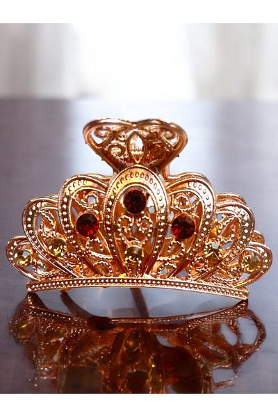 GALATA GIFT Women's Hair Clip with Clamp Rose (Silver) Zircon Stone Swan-Crown Model Modern New Trend Girl's Clip 6cm