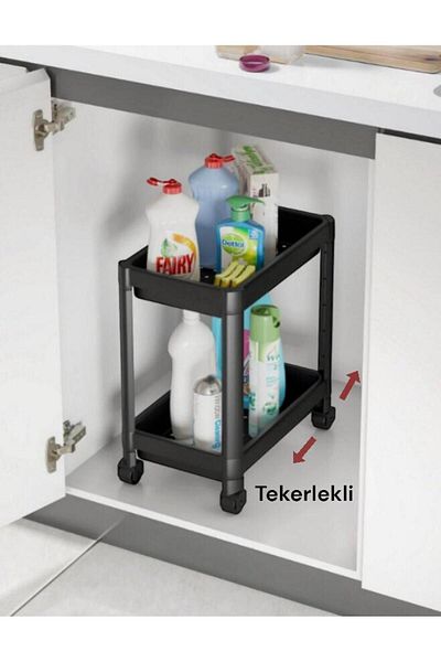 Bayev Maja Black 2-Ply Organizer - Ντουλάπι μπάνιου με ρόδες, πάγκο κουζίνας και κάτω από νεροχύτη, θήκη απορρυπαντικού