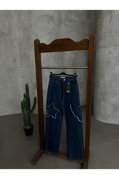 AREF JEANS Long Loose Women's Pants Embroidery Patterned Trousers