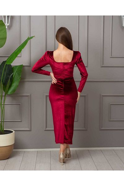 CİXAPLE Square Collar Lycra Velvet Dress