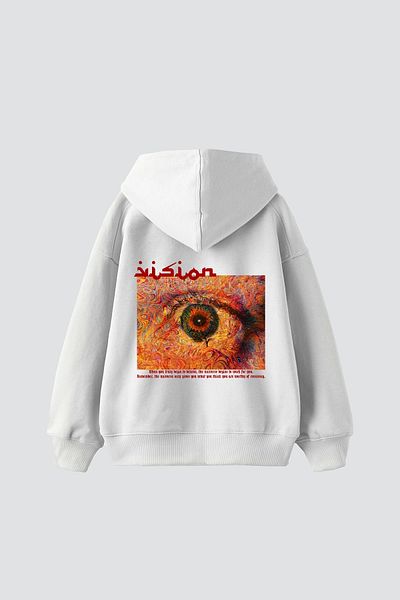 Sekizbiraltı Vision Printed Oversize Unisex Premium White Hoodie