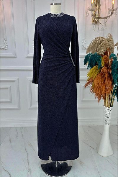 Amine Hüma Simay Hijab βραδινό φόρεμα Navy Blue