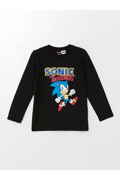 LC Waikiki Lcw Kids New Black Crew Neck Sonic Printed Boys' T-Shirt