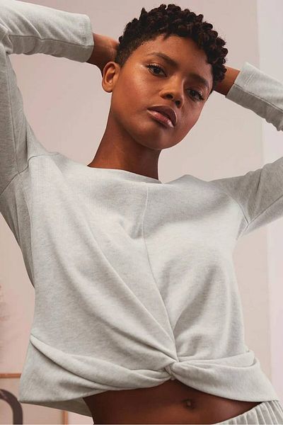 Tchibo Women Round Neck Long Sleeve Wrap Hem Sweater, Beige