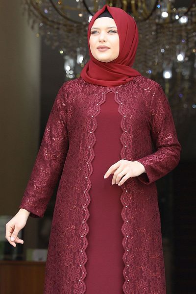 Amine Hüma Βραδινό φόρεμα Daisy Hijab Claret Red