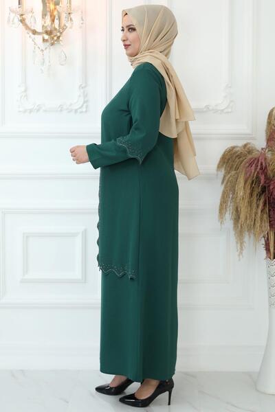 Amine Hüma Emerald Laser Cut Yaren Evening Dress