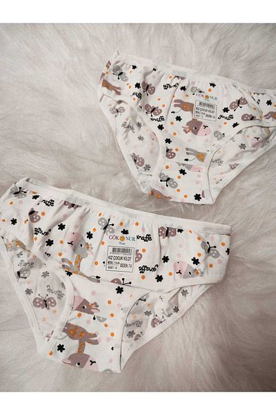 SEVAL 7-9 Years Girl's White Animal Figure Panties - Pack of 3