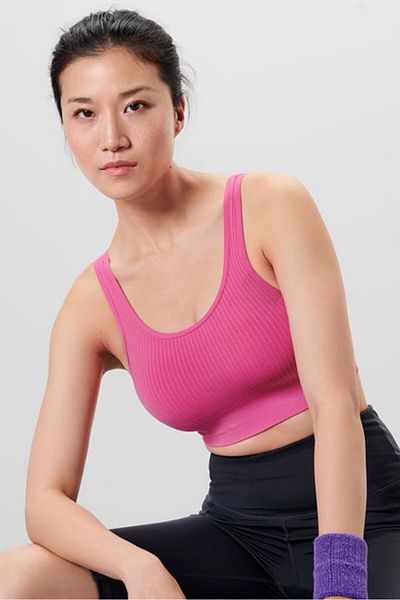 Tchibo Women Padded Ribbed Sport Bra, Pink