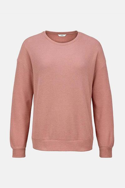 Tchibo Women Crew Neck Long Sleeve Textured Sweater, Pink