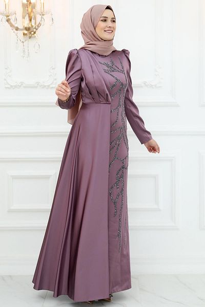 Amine Hüma Βραδινό φόρεμα Dusty Rose Satin - Burçin