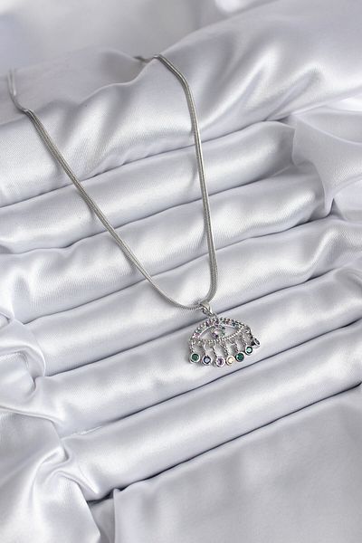 Skygo 316l Steel Silver - Zircon Stone Eye Figured Italian Chain Women's Necklace - Tj-bko8146
